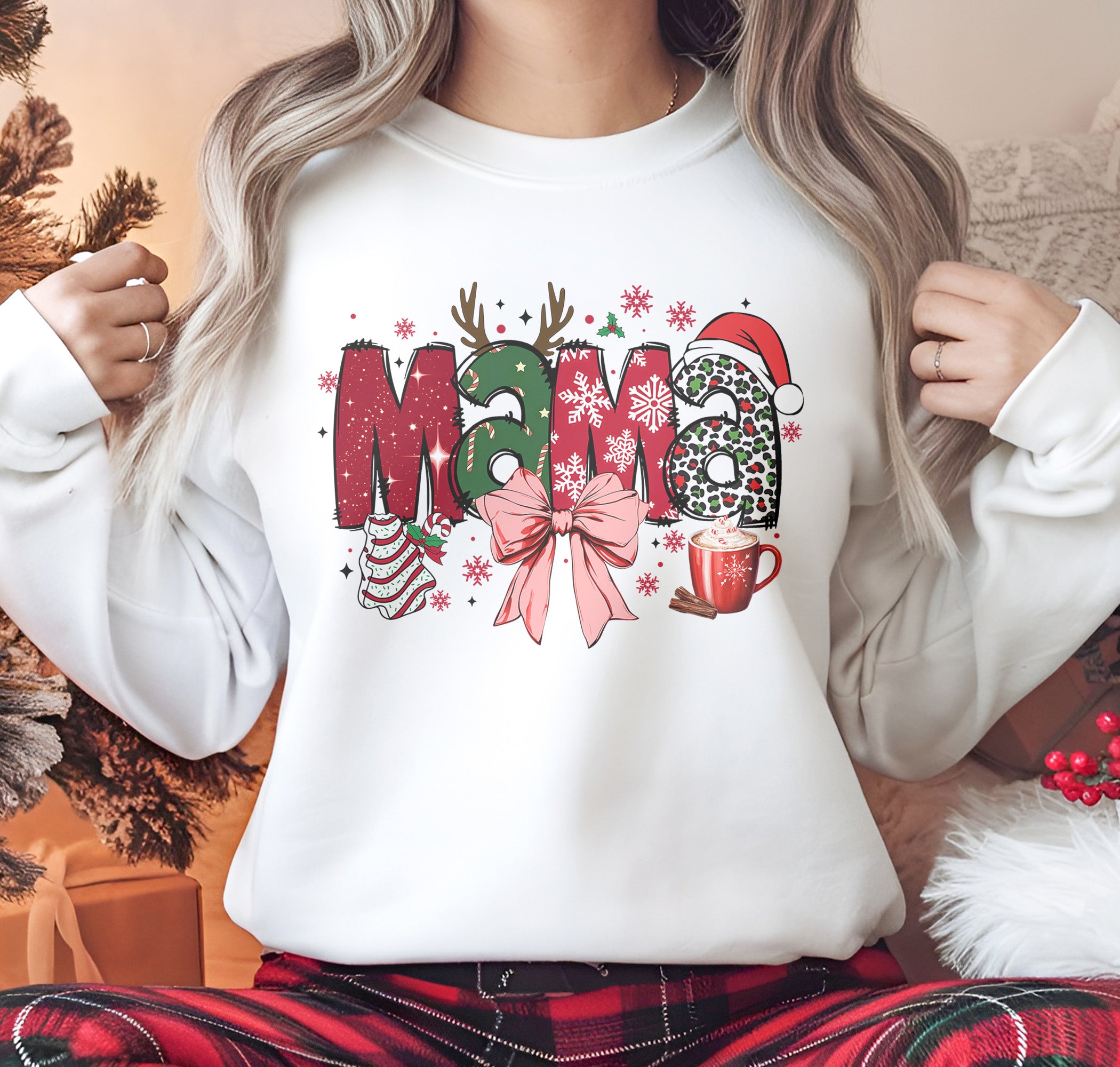 Mama Christmas Coquette Bow Hot Cocoa DTF Transfer, Ready to Press DTF494