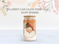 Vintage Santa UV DTF Cup Wrap | 16oz Libbey Glass Can Sticker UV065