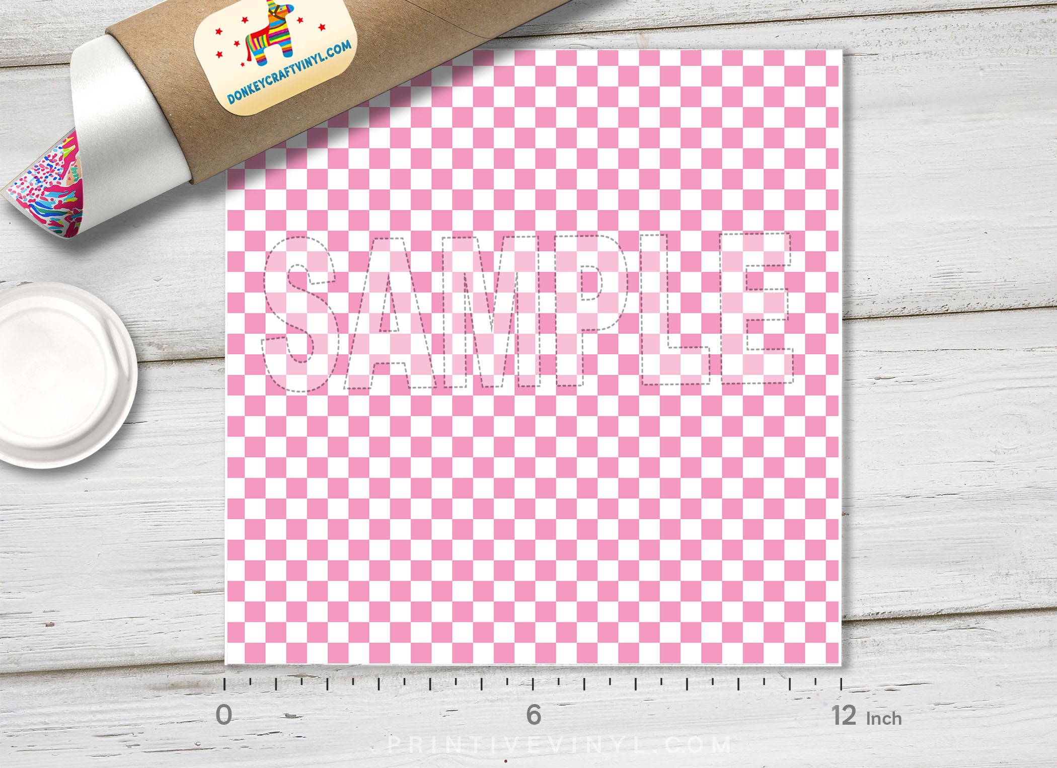 Pink and White Checkered Adhesive Vinyl 1652 - Donkey Craft Vinyl