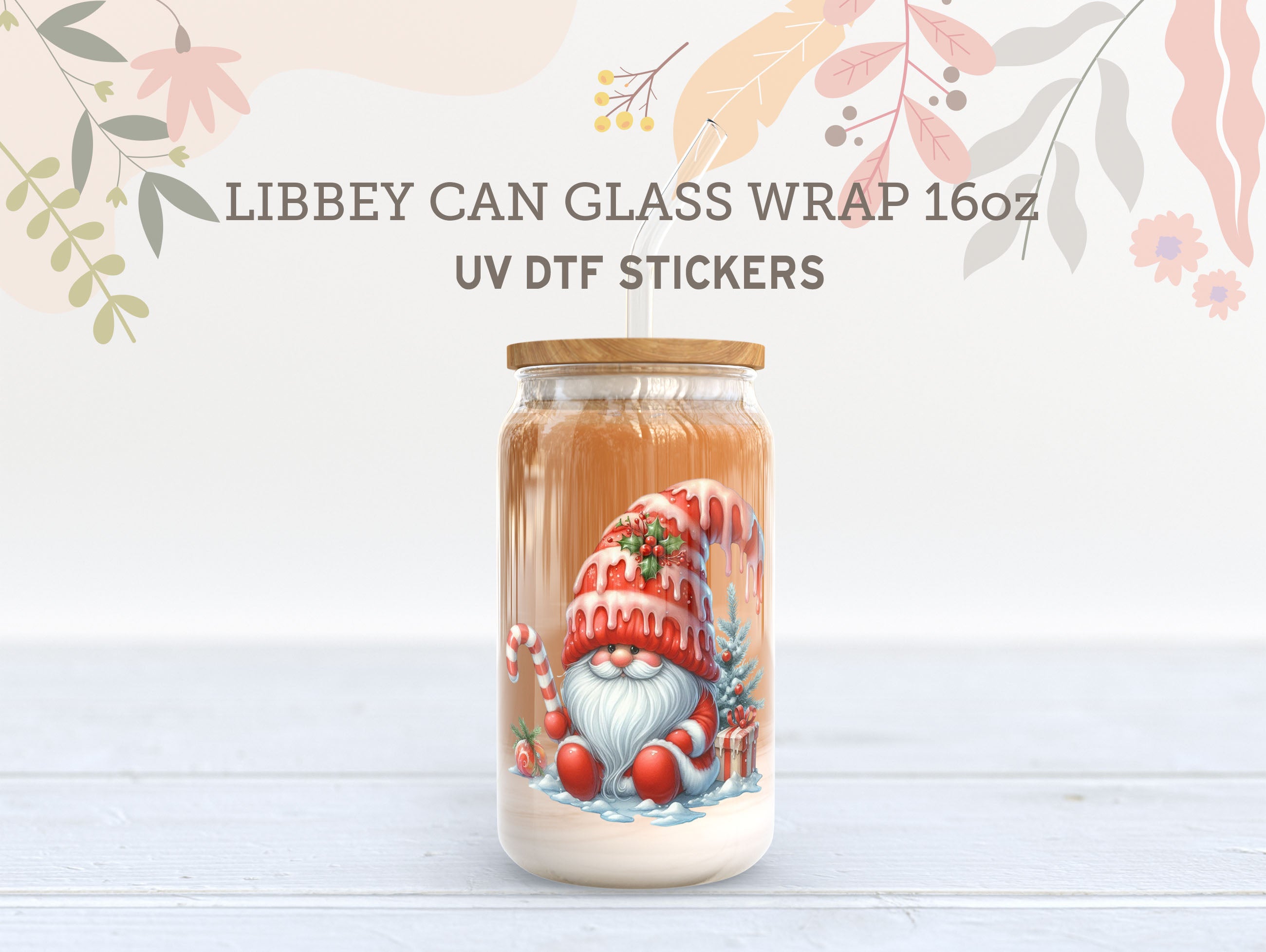 Christmas Gnome UV DTF Cup Wrap | 16oz Libbey Glass Can Sticker UV063