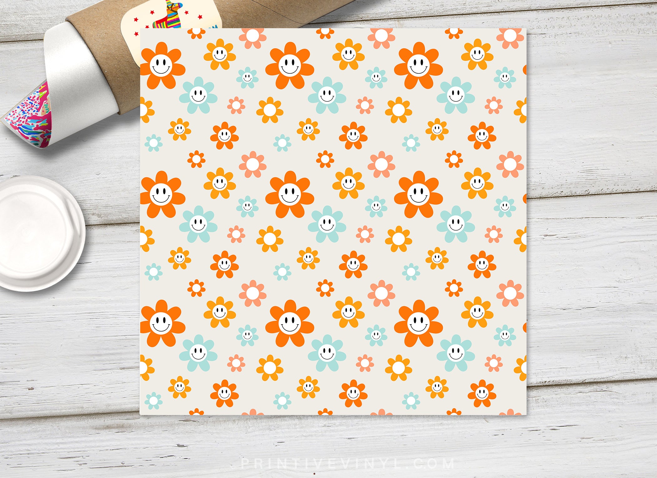 Smiley Flower Checkerboard HTV 1599