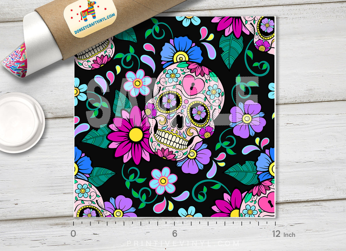 Sugar Skull Pattern Adhesive Vinyl 987-2