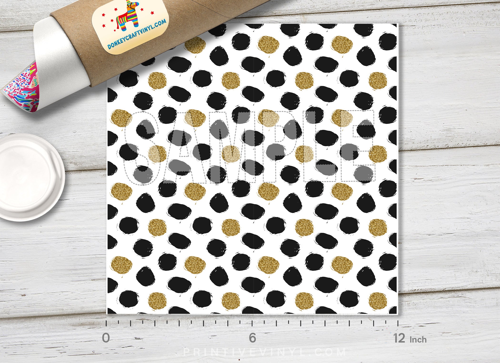 Black and Gold Glitter Polka Dot Patterned HTV 1510