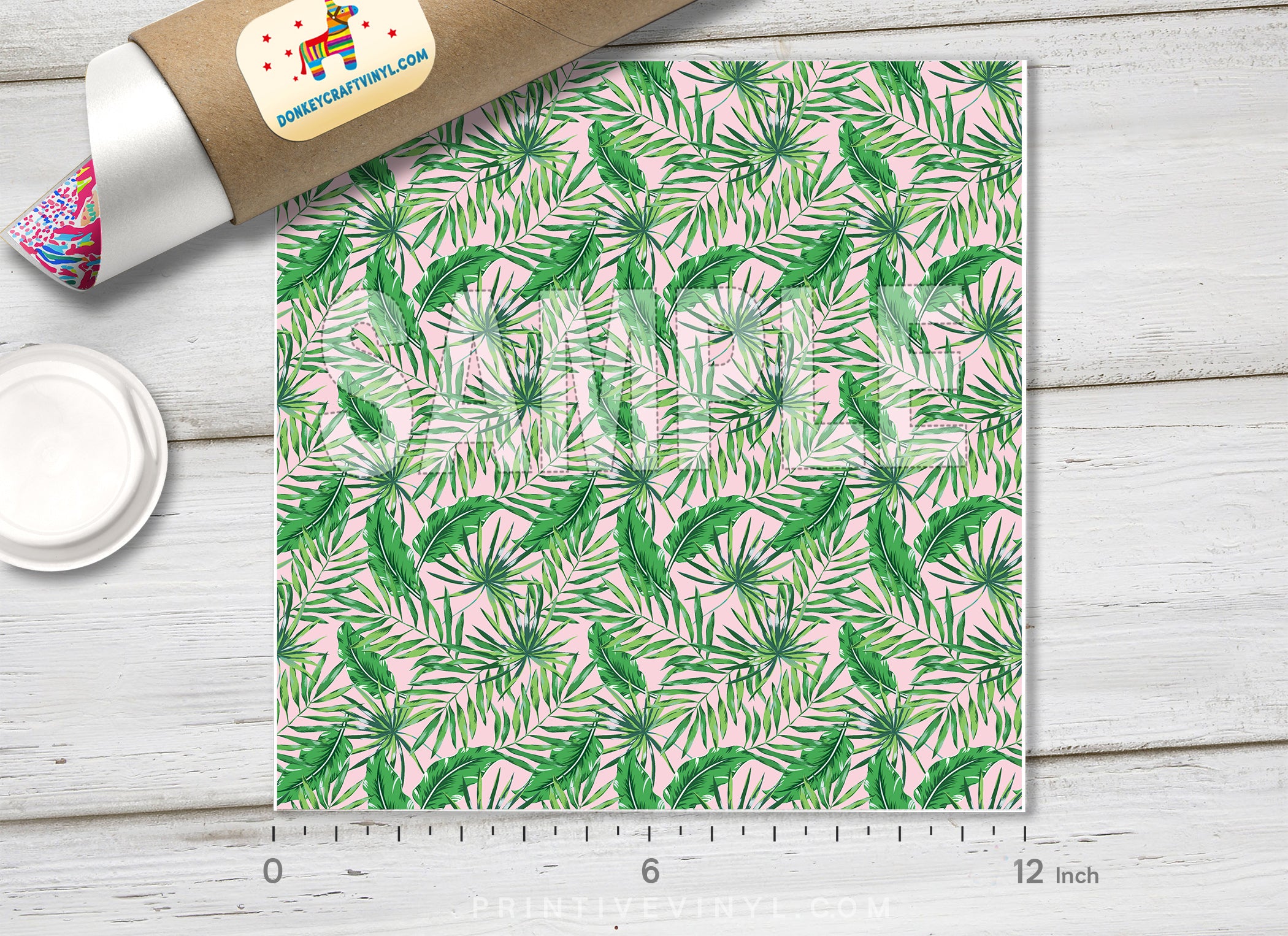 Tropical Green Palm Leaf Pattern Adhesive Vinyl 1323 - Donkey Craft Vinyl