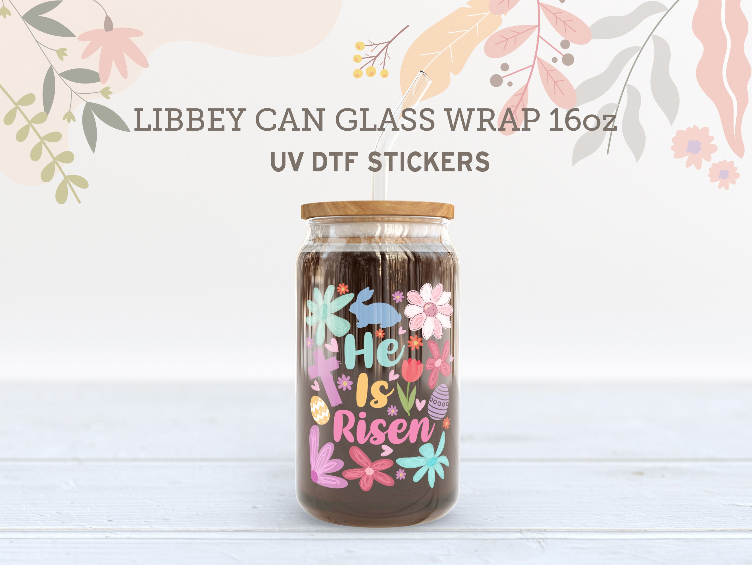 Easter Christian UV DTF Wraps for 16oz Libbey Glass | He Is Risen Set UV097