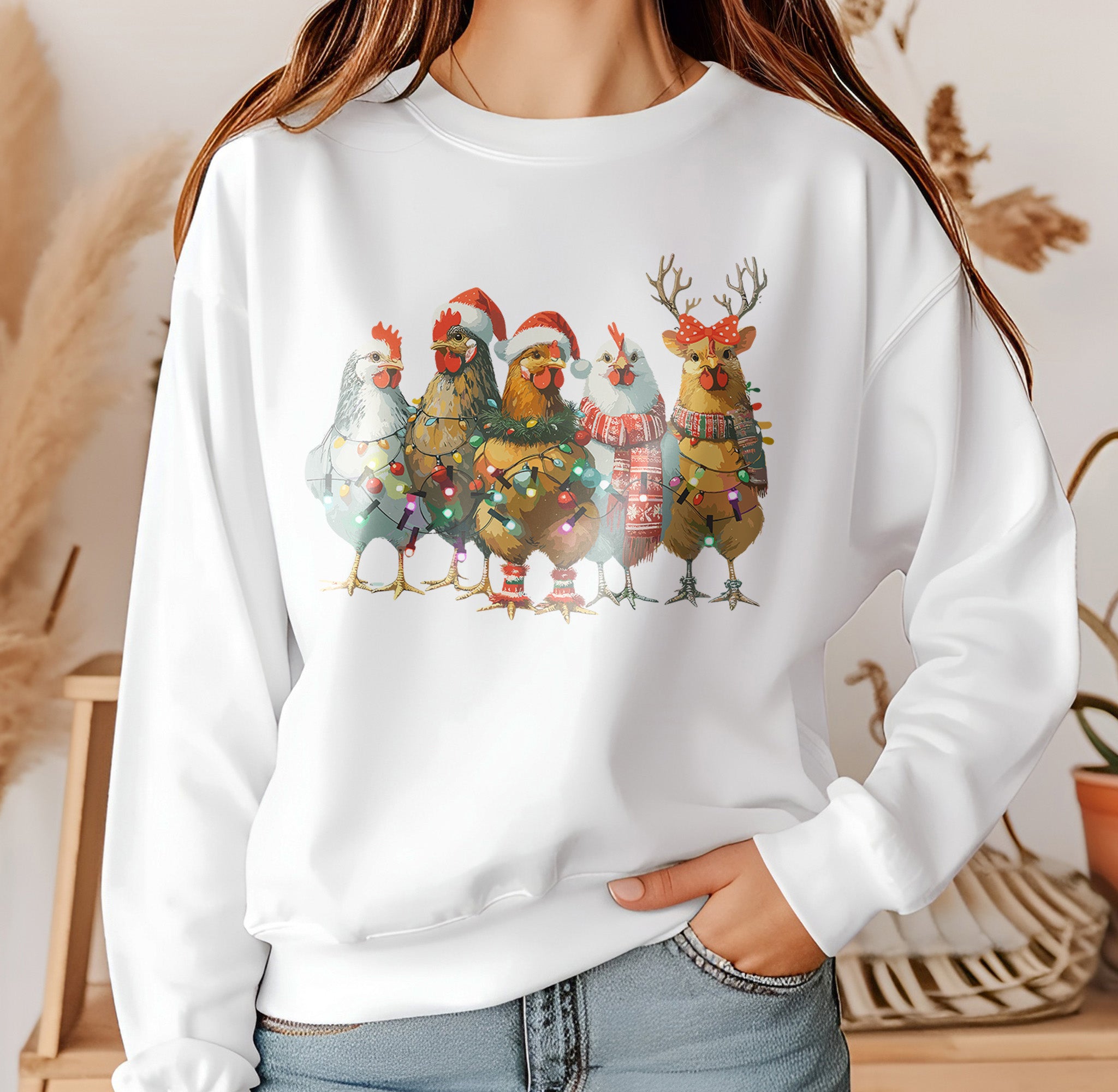 Christmas Farm Chickens Holiday DTF Transfer, Ready to Press DTF496