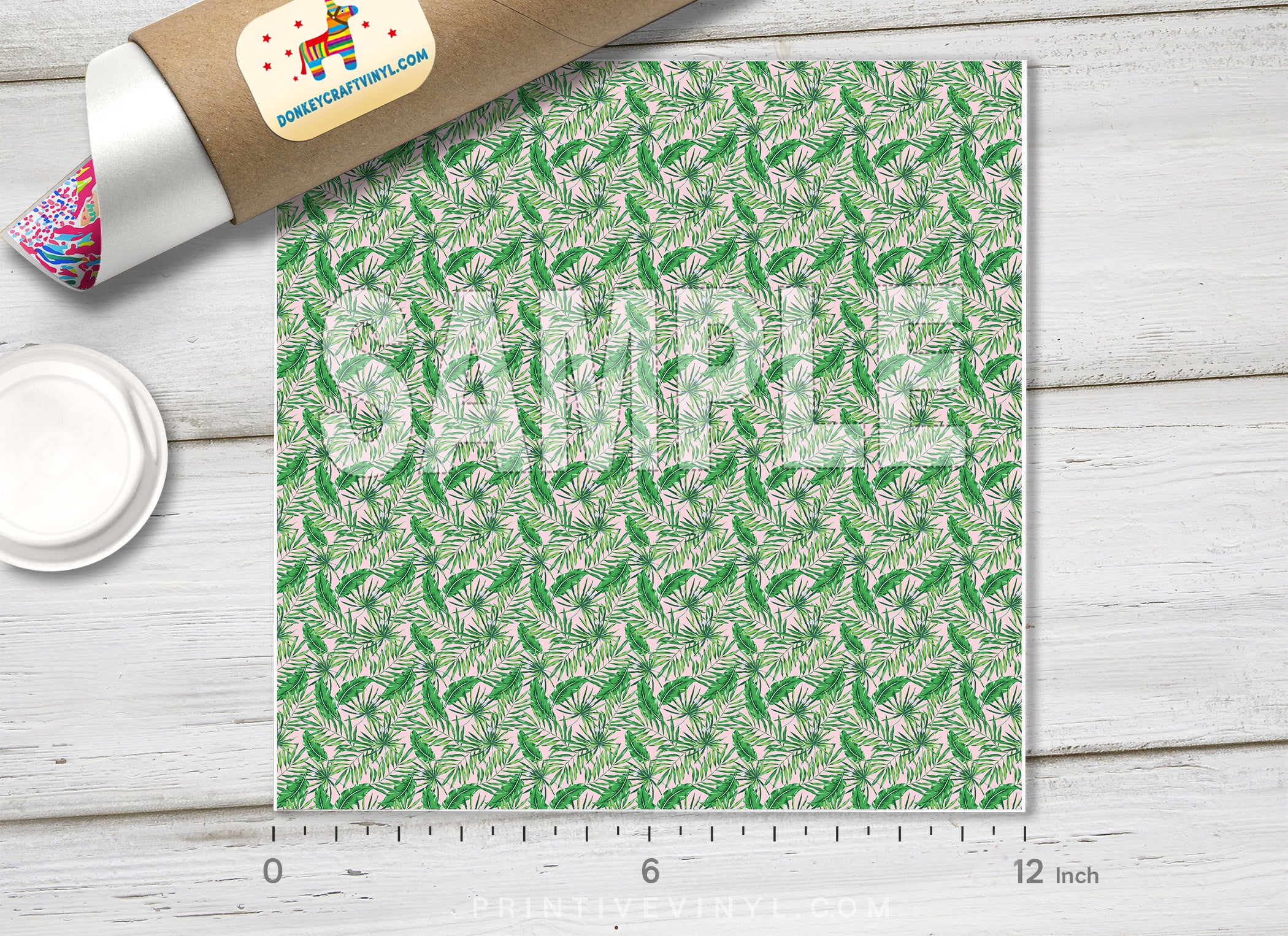 Tropical Green Palm Leaf Pattern Adhesive Vinyl 1323 - Donkey Craft Vinyl
