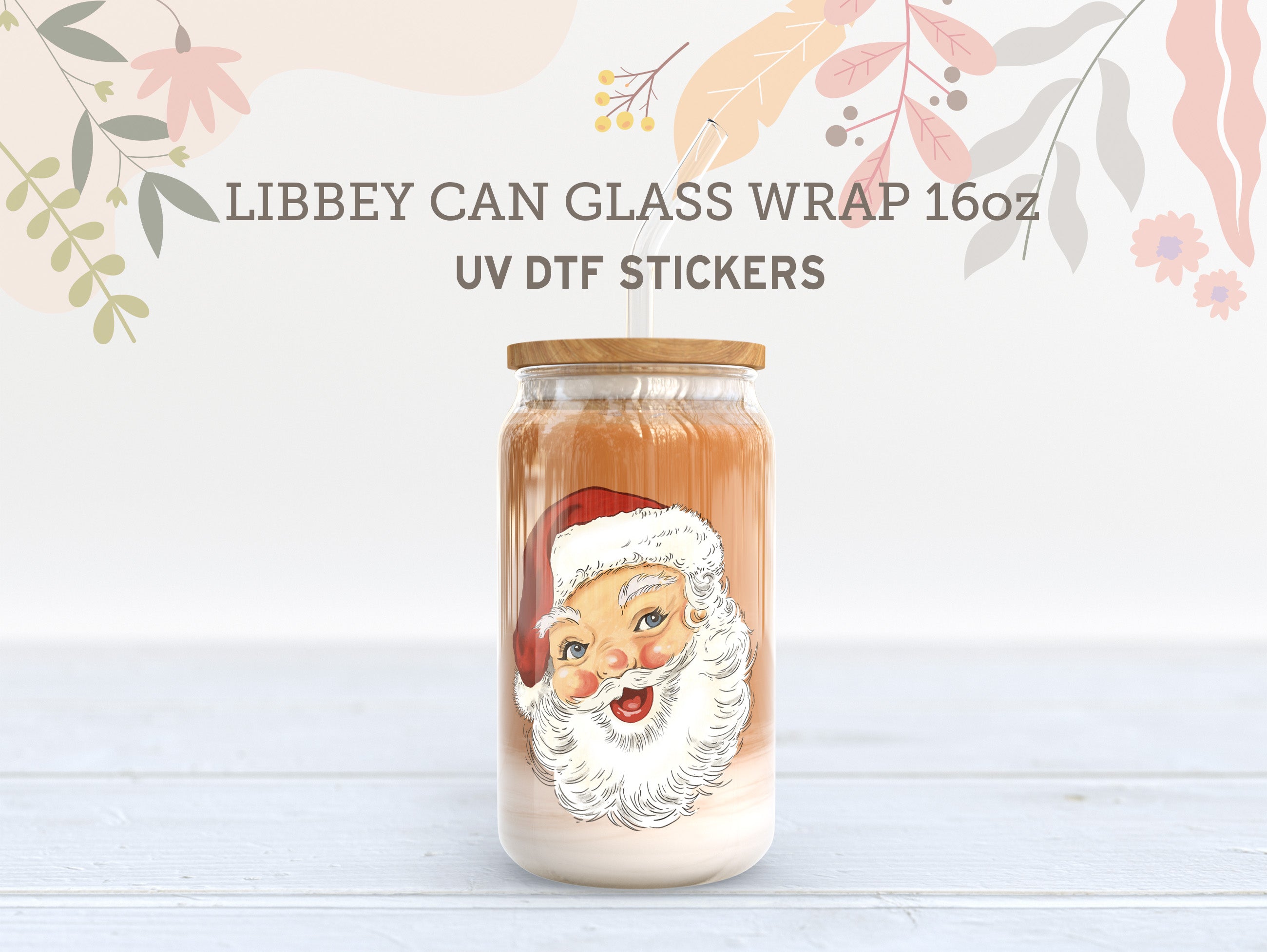 Vintage Santa UV DTF Cup Wrap | 16oz Libbey Glass Can Sticker UV065