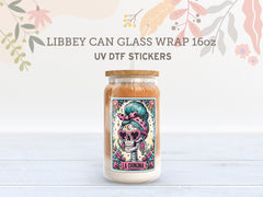 Skeleton Tarot Card UV DTF, Ready to Transfer, 16 oz Libbey Glass Can Wrap UV005