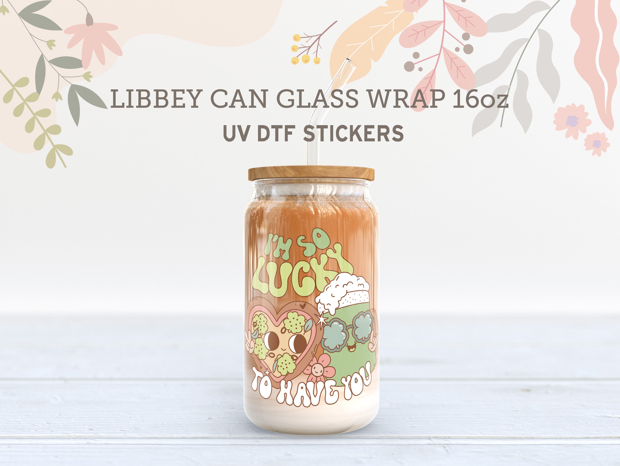 St. Patrick’s Day UV DTF Wrap | Lucky Vibes Glass Sticker UV090
