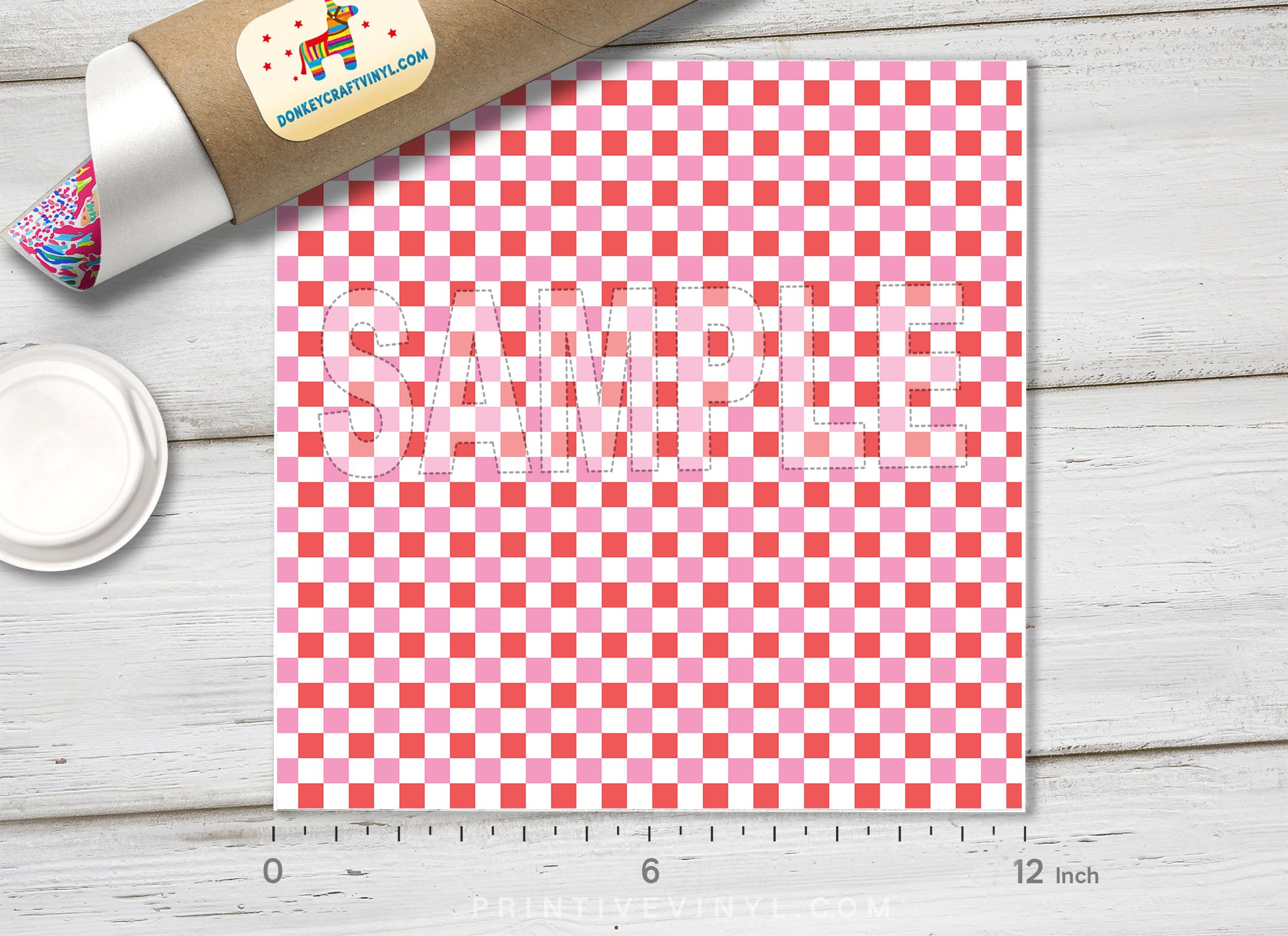 Pink and White Checkered Adhesive Vinyl 1652 - Donkey Craft Vinyl