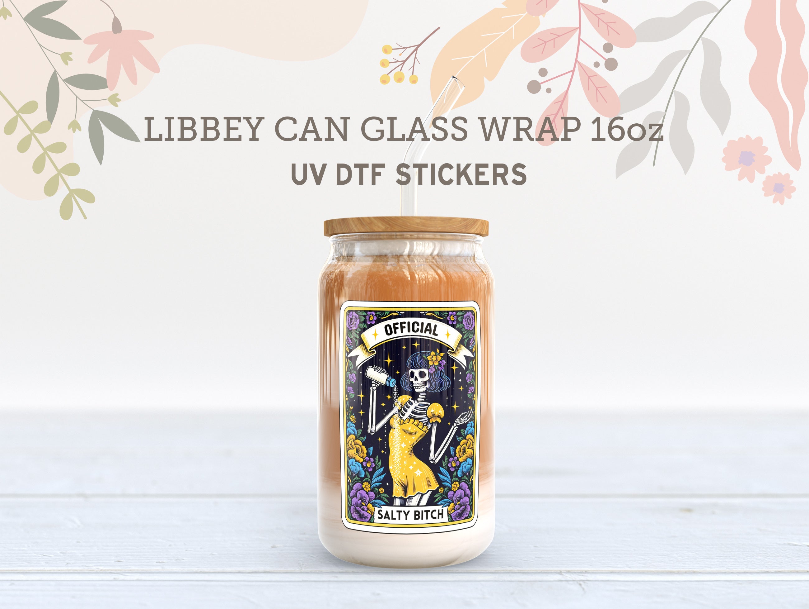 Skeleton Tarot Card UV DTF, Ready to Transfer, 16 oz Libbey Glass Can Wrap UV005