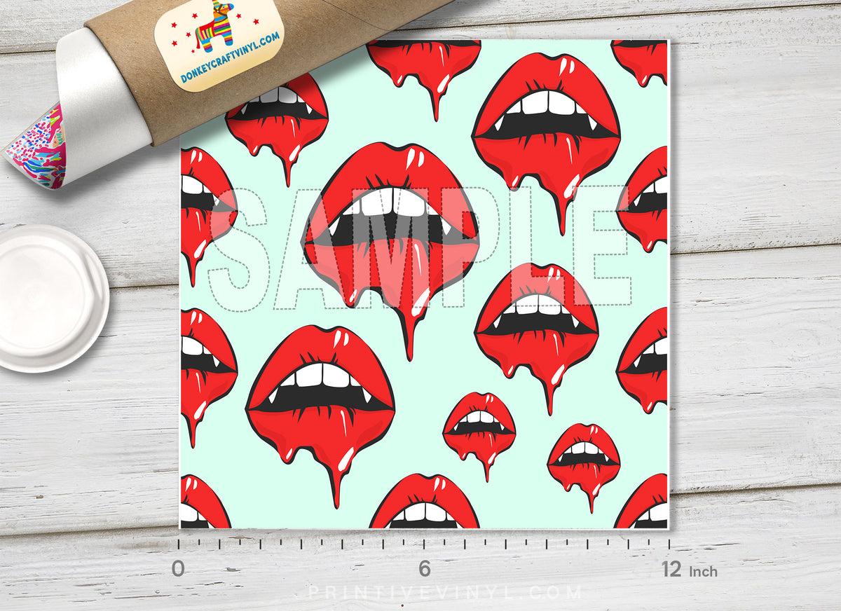 Halloween Vampire lips Patterned Adhesive Vinyl H009