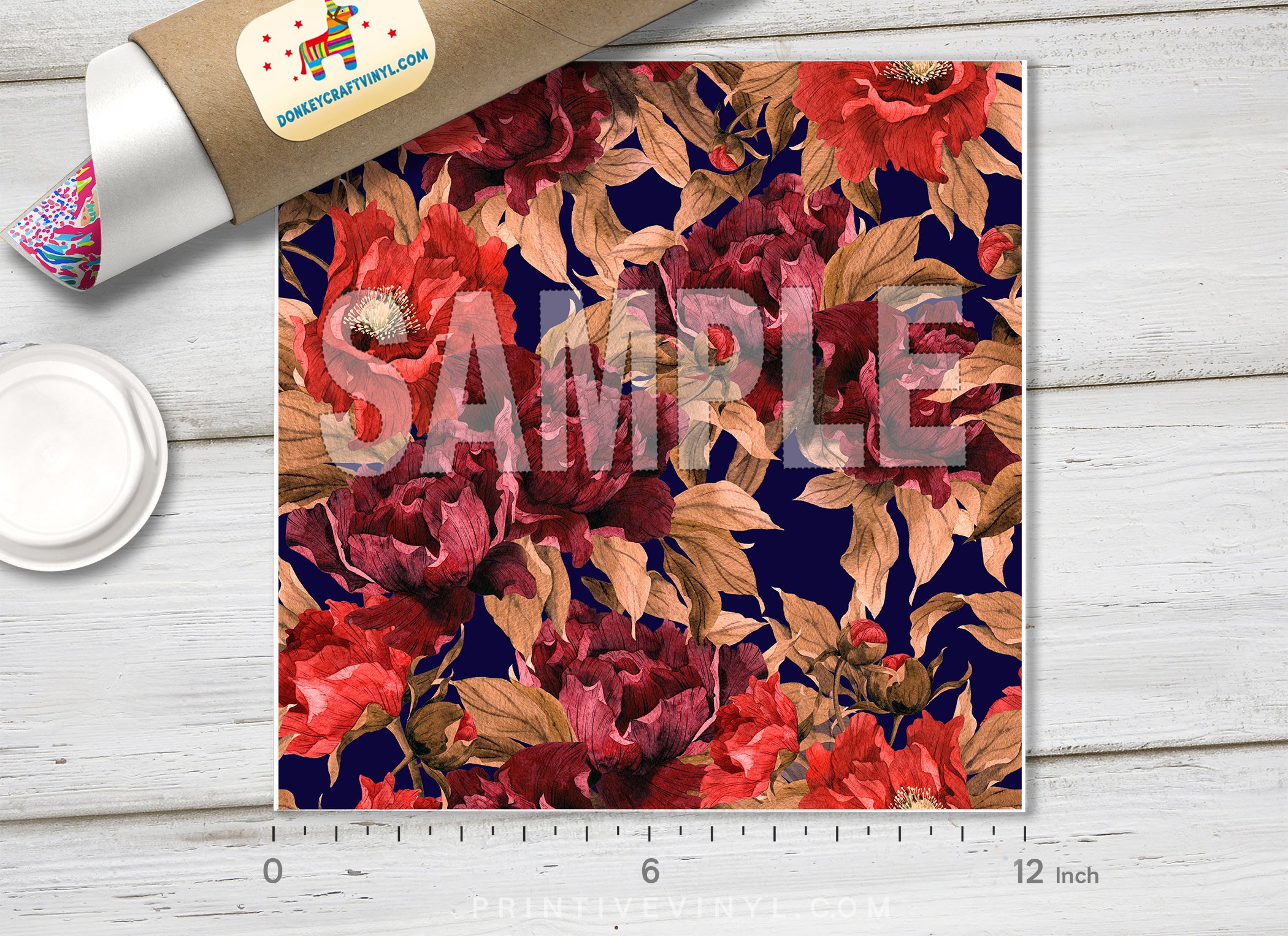 Burgundy Flower Adhesive Vinyl 1359 - Donkey Craft Vinyl