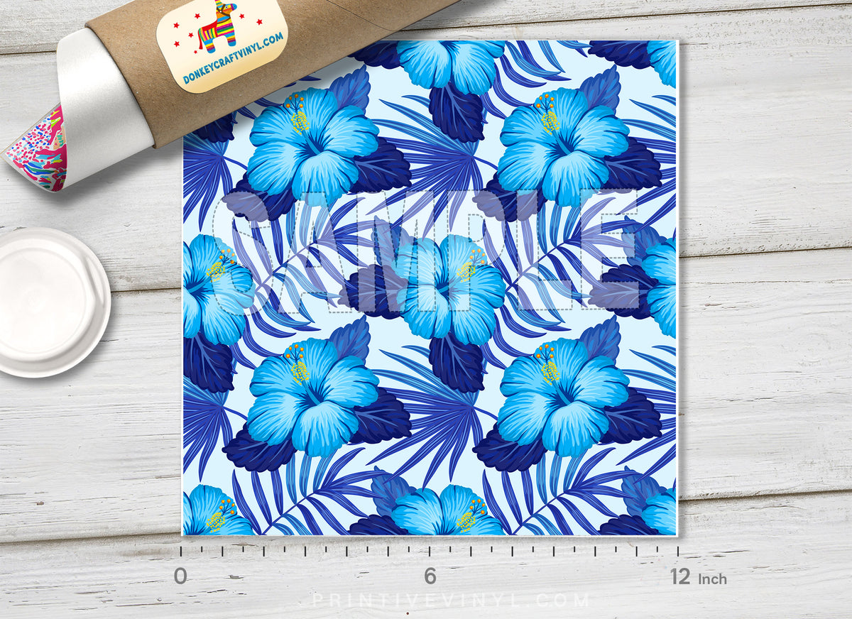 Blue Hawaiian Flower Patterned Adhesive Vinyl 881