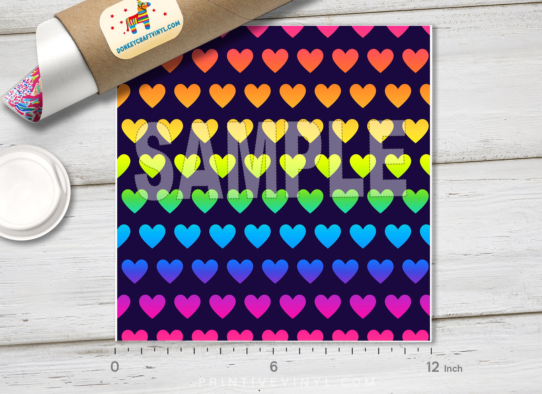 Rainbow Heart Pattern Adhesive Vinyl 1338 - Donkey Craft Vinyl