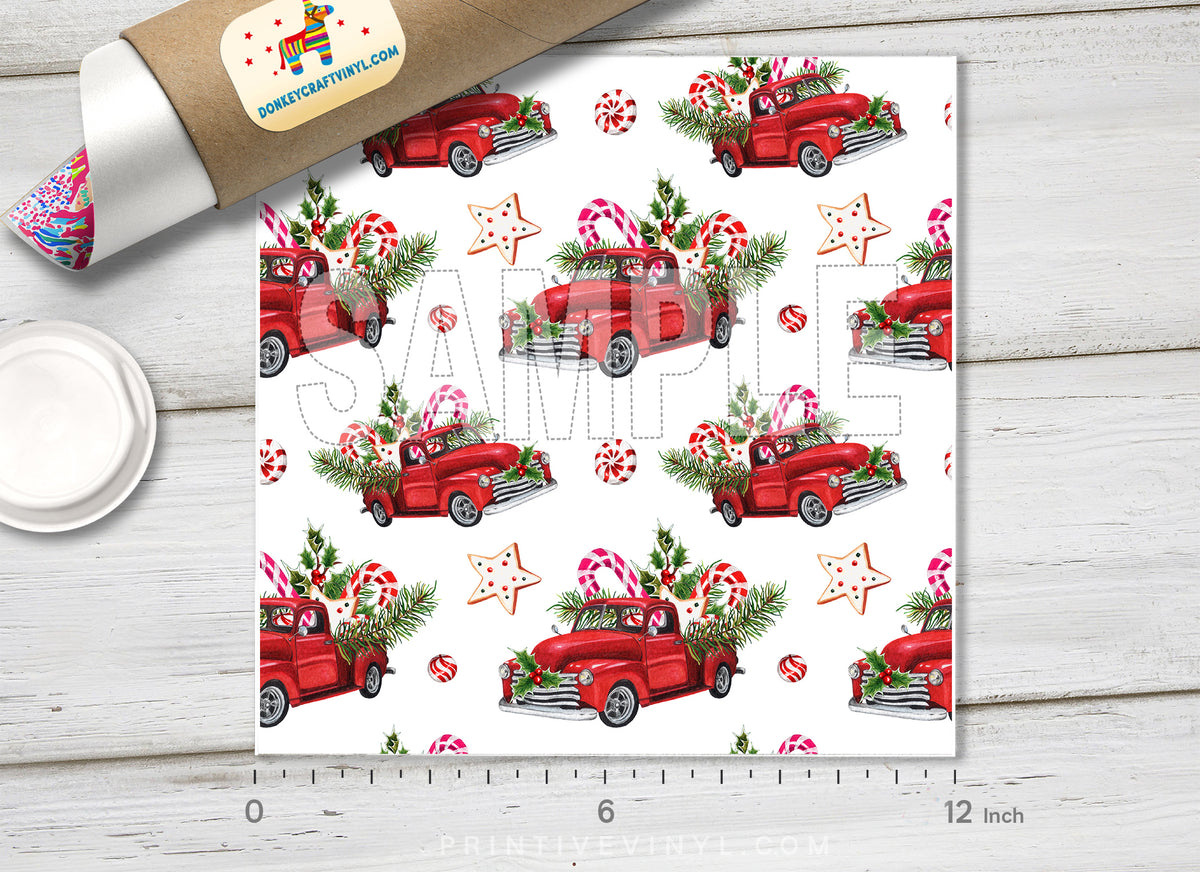 Christmas Truck Patterned Adhesive Vinyl X037