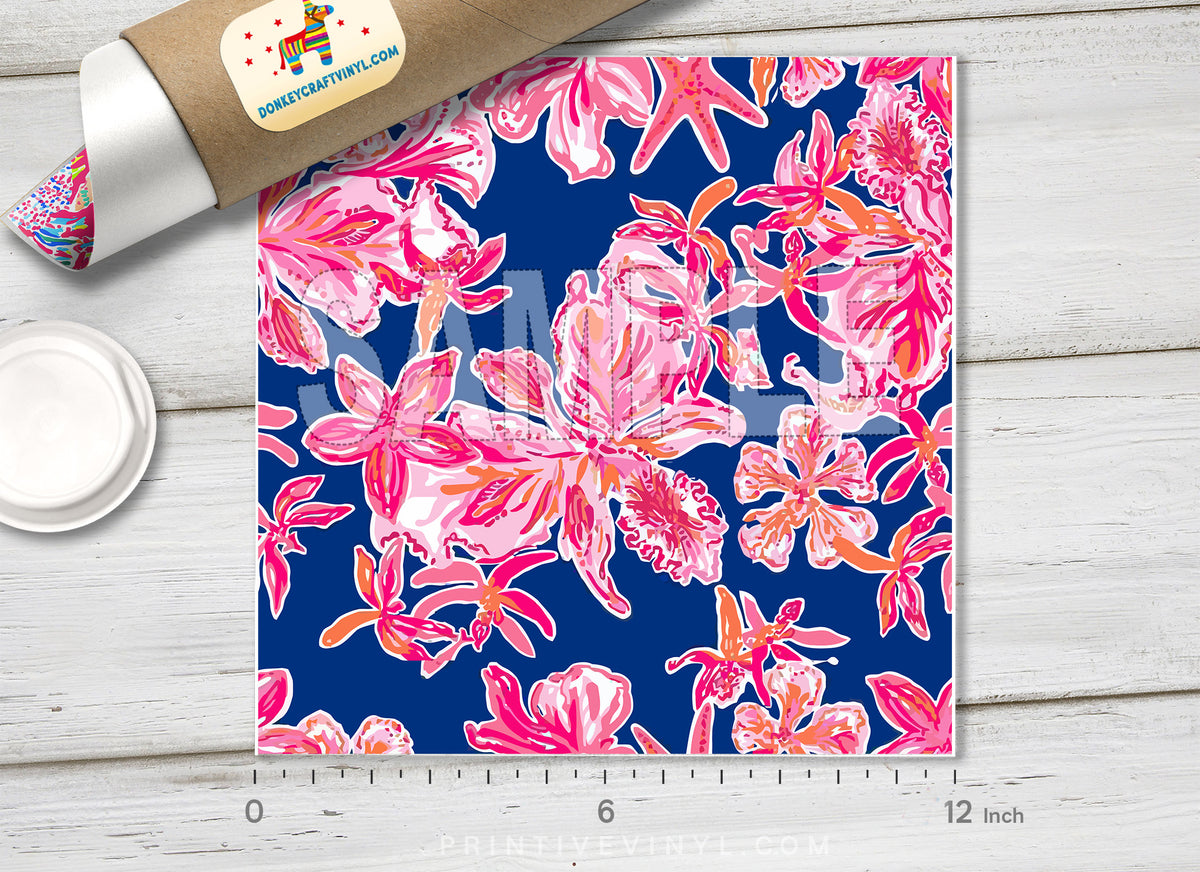 Lilly Inspired Bright Navy Via Sunny Pattern Adhesive Vinyl L076