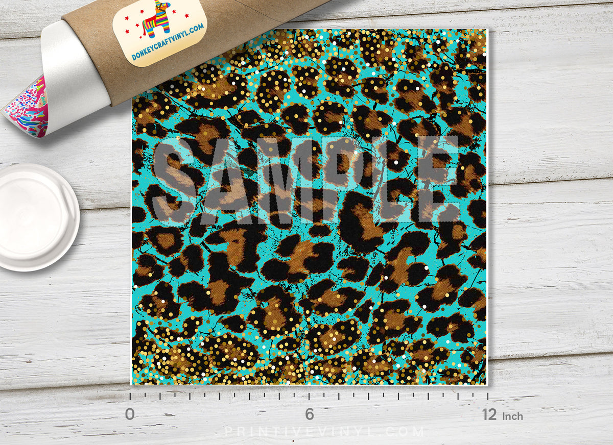 Teal and Gold Leopard Adhesive Vinyl 1634
