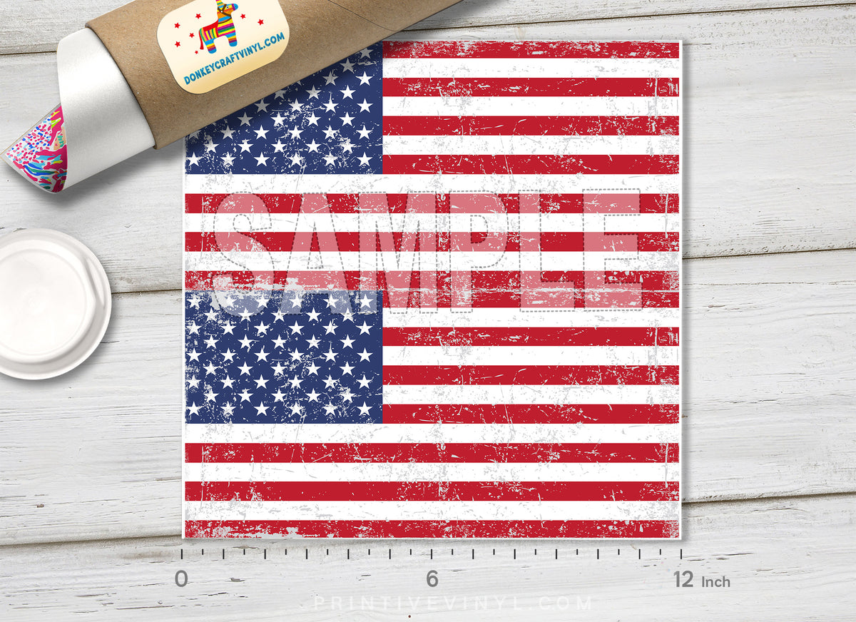 Distressed American Flag Patterned HTV 1475 - Donkey Craft Vinyl
