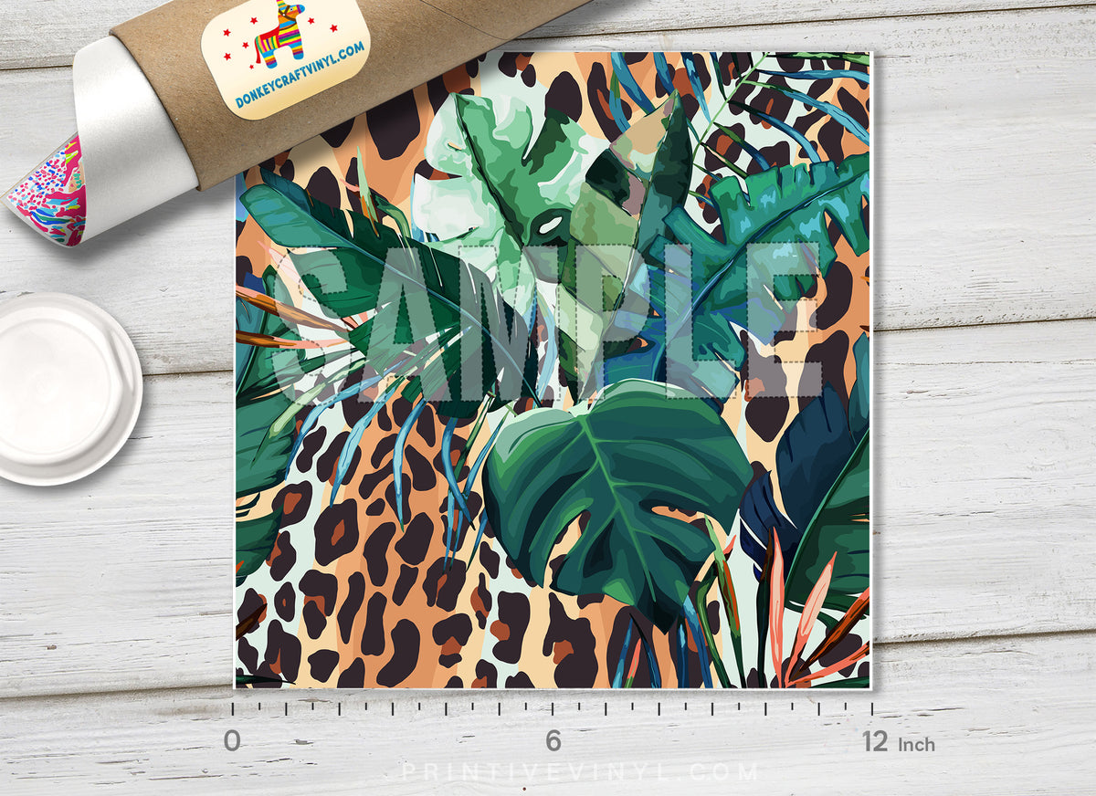 Leopard and Tropical Leaves Patterned Adhesive Vinyl 938