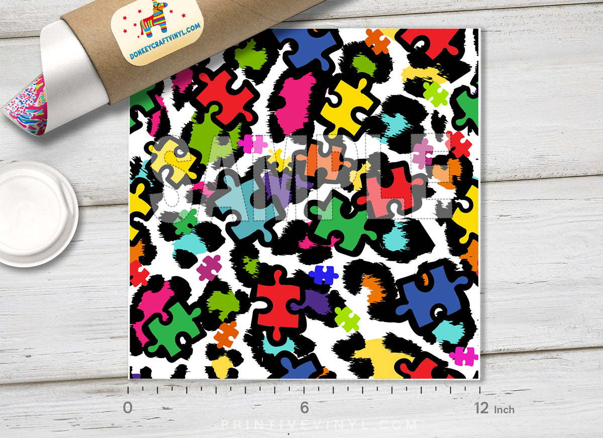 Autism Awareness Puzzle Leopard Adhesive Vinyl 1592