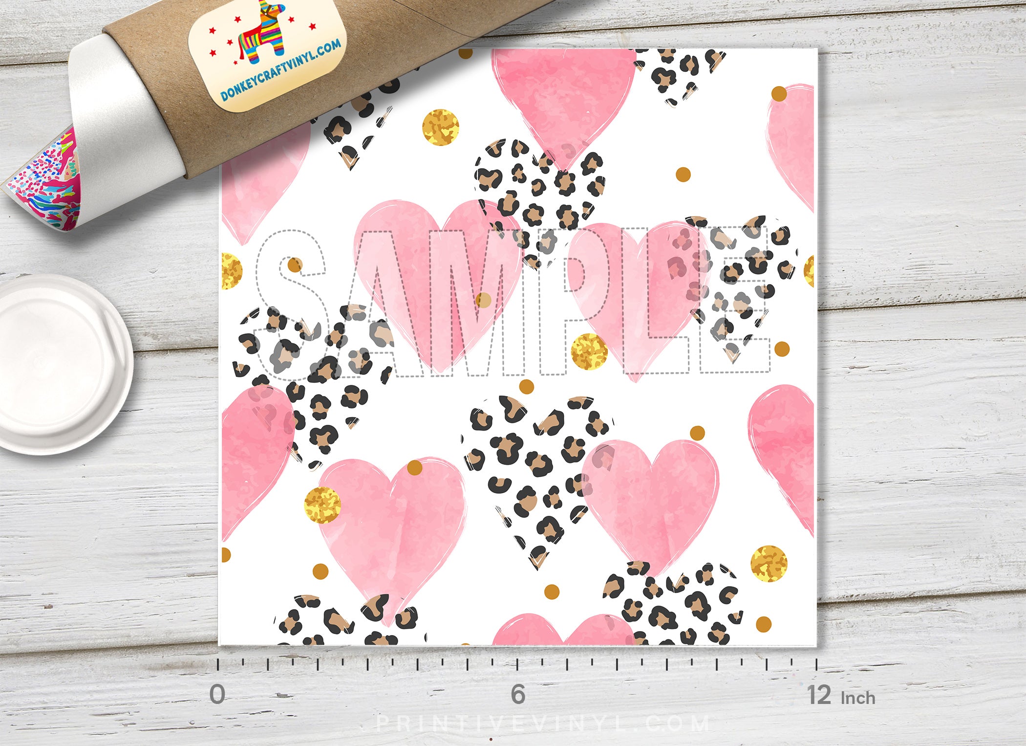 Pink Heart and Leopard Adhesive Vinyl 1425 - Donkey Craft Vinyl