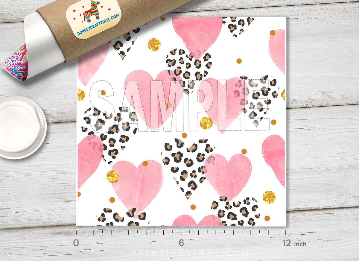 Pink Heart and Leopard Adhesive Vinyl 1425 - Donkey Craft Vinyl