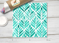 Watercolor Teal Botanical Leaf Pattern Adhesive Vinyl 1526
