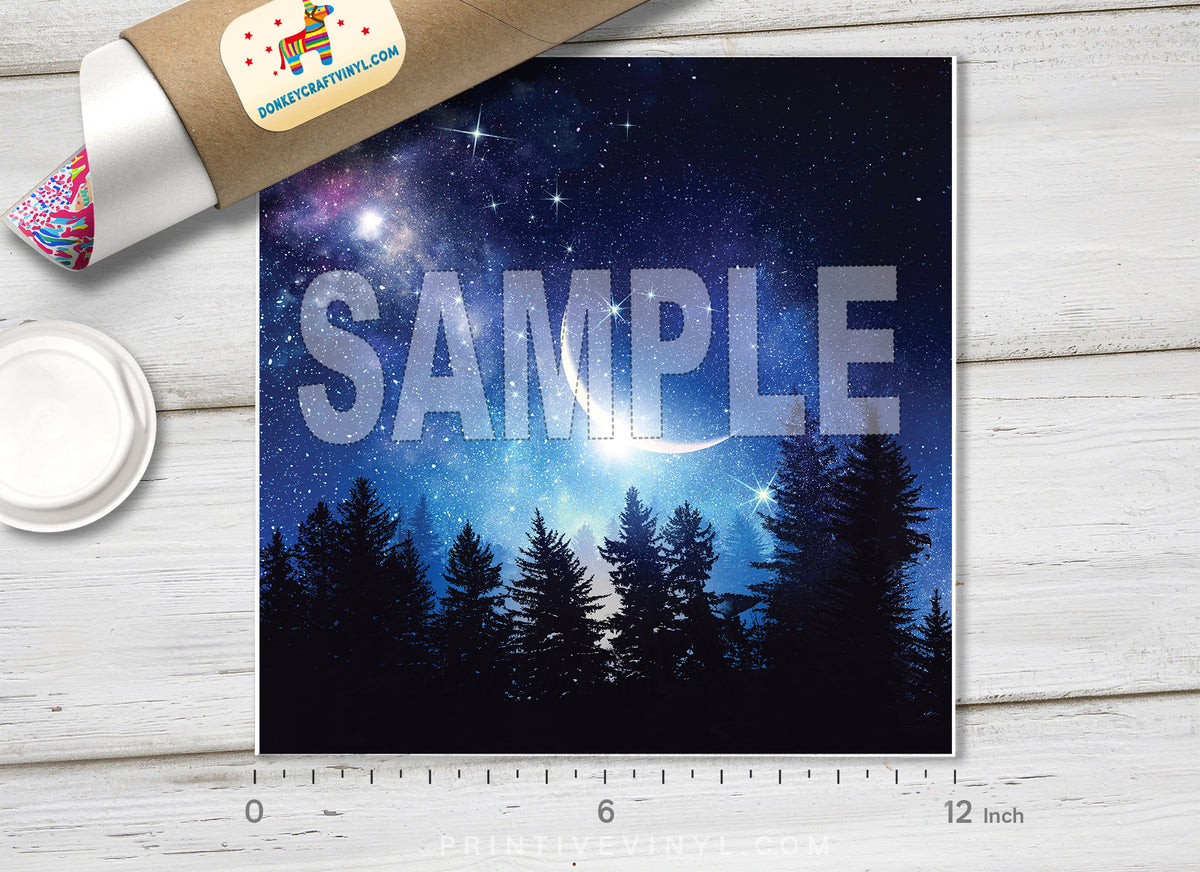 Starry Night Sky & Crescent Moon Adhesive Vinyl 1484 - Donkey Craft Vinyl