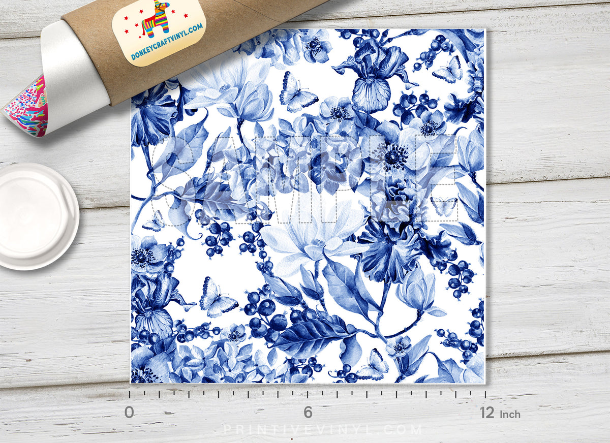 Blue Flower Pattern Adhesive Vinyl 946