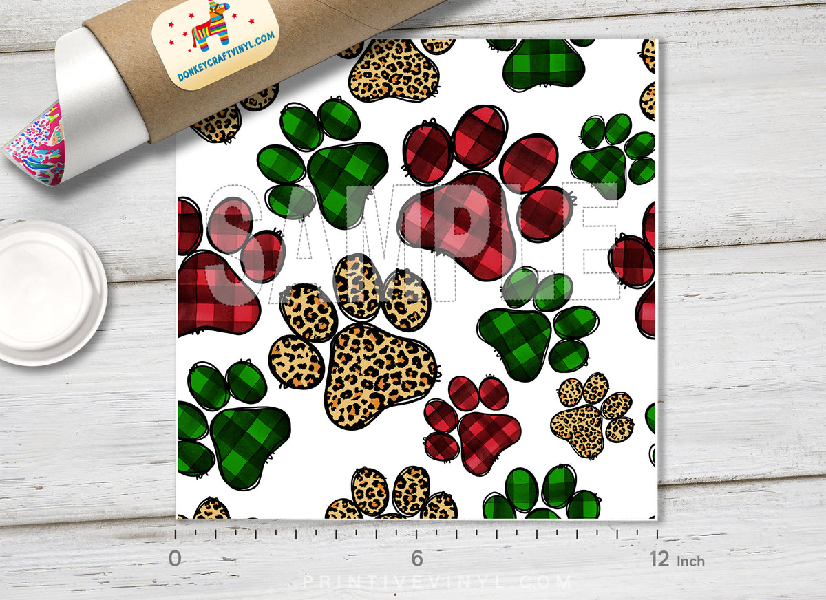 Christmas Plaid and Leopard Paw Pattern HTV 1563