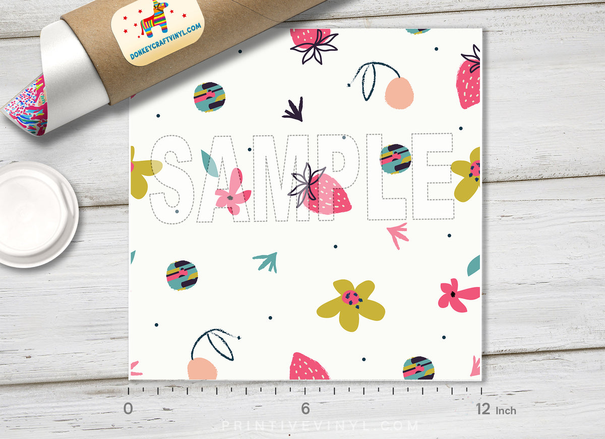 Strawberry & Spring Floral Adhesive Vinyl 1406 - Donkey Craft Vinyl