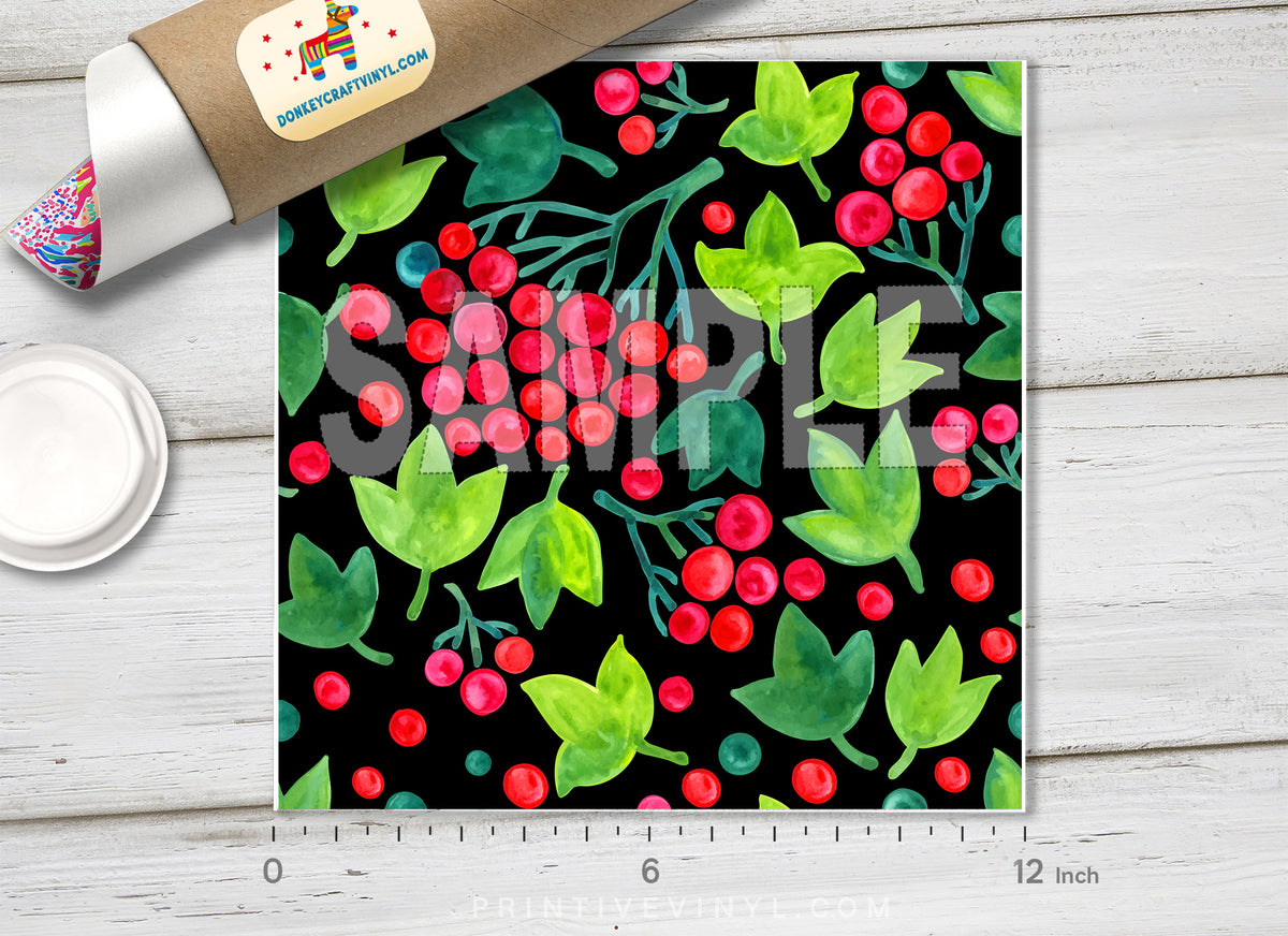 Holly Berry Patterned Adhesive Vinyl X042