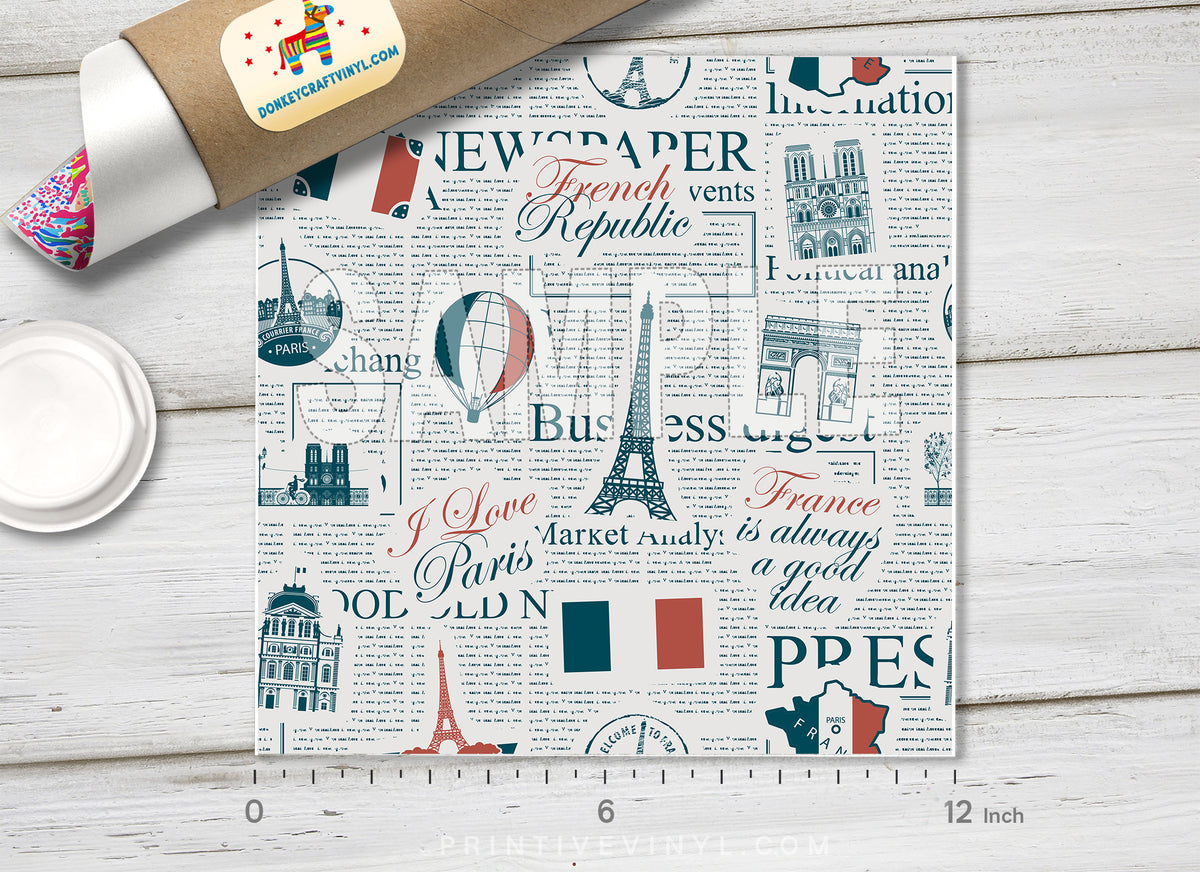 Vintage Paris Newspaper Pattern HTV 1560