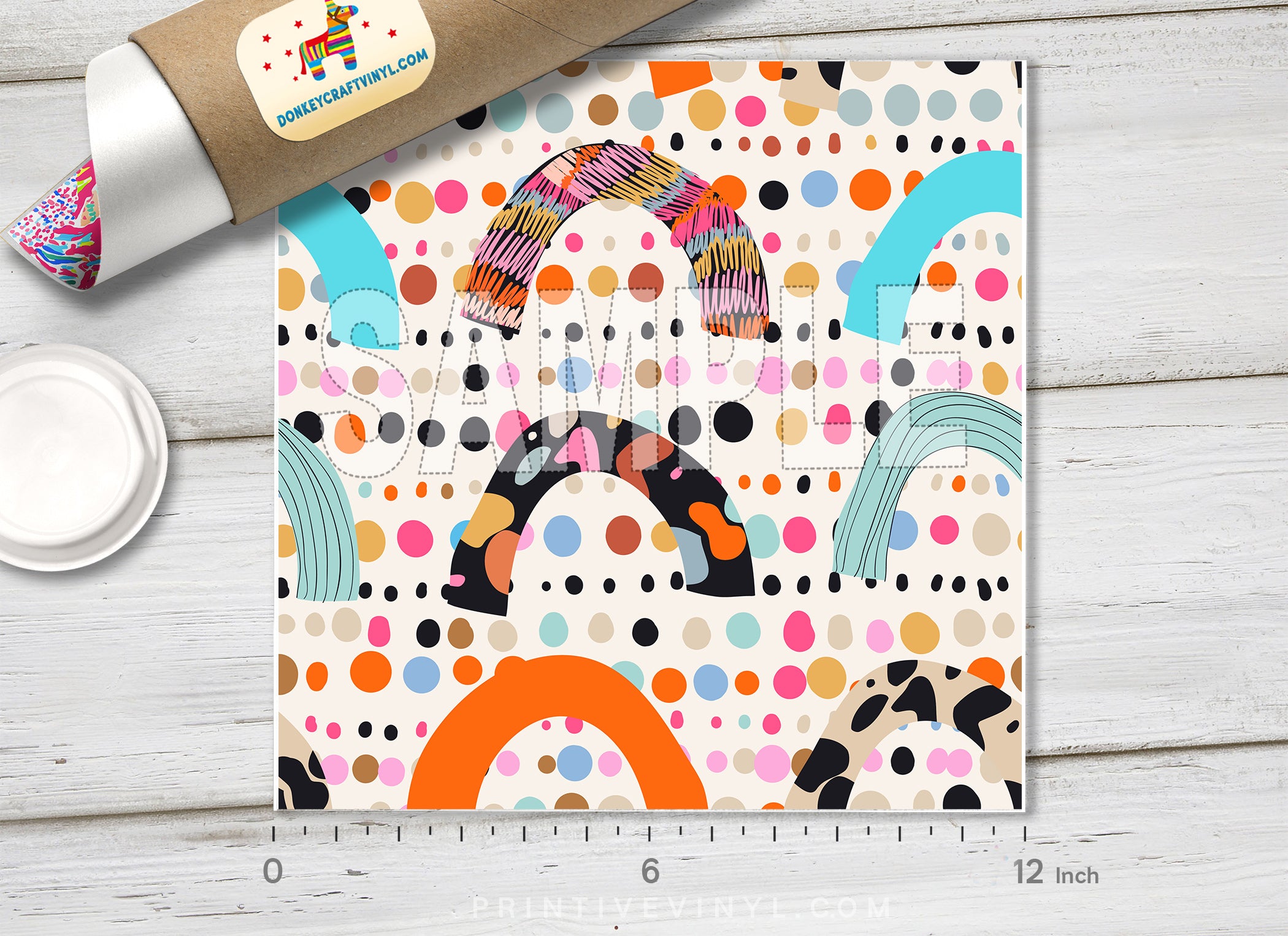 Boho Rainbow Polka Dot Patterned HTV 1473 - Donkey Craft Vinyl