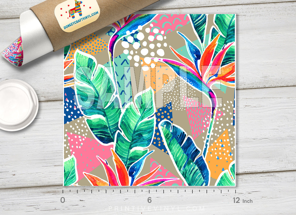 Modern Tropical Flowers Adhesive Vinyl 1158