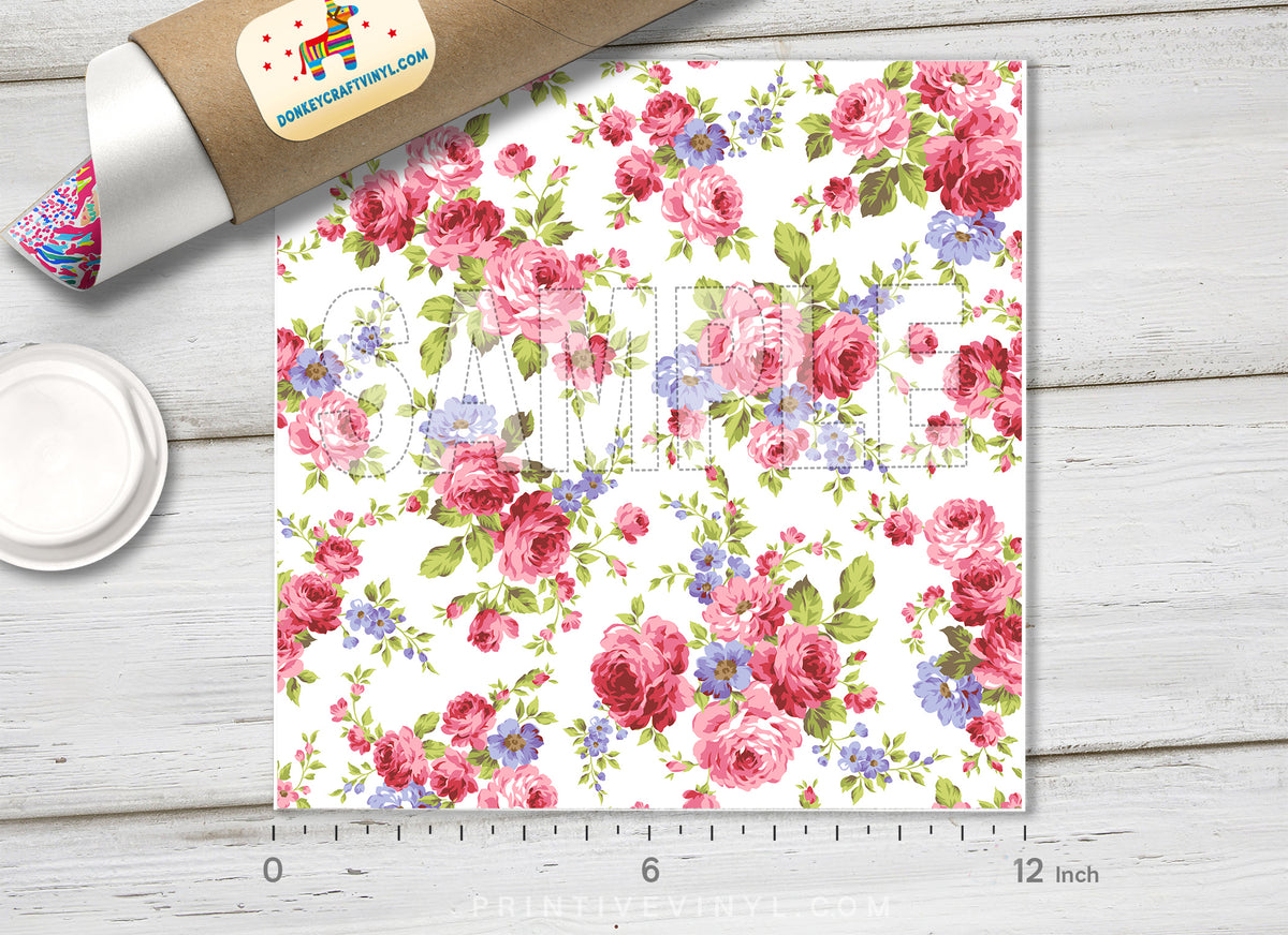 Vintage Pink Rose Floral Pattern HTV 1528