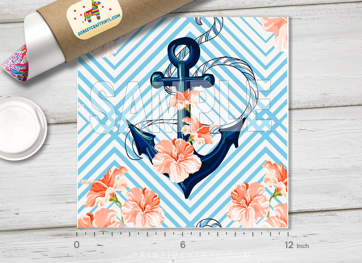 Anchor And Hibiscus Pattern Adhesive Vinyl 618