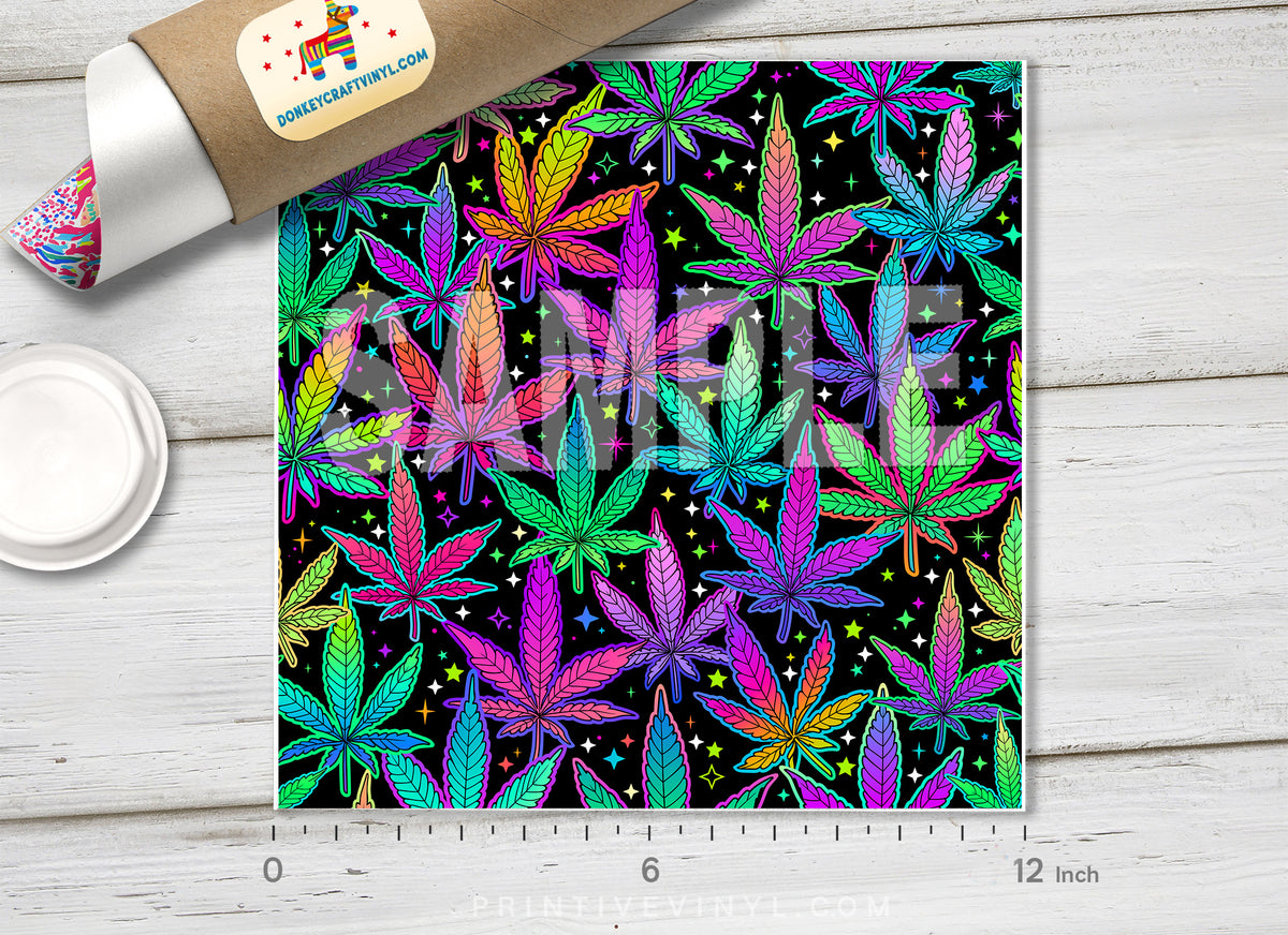 Rainbow 420 Cannabis Leaf Pattern Adhesive Vinyl 1452 - Donkey Craft Vinyl