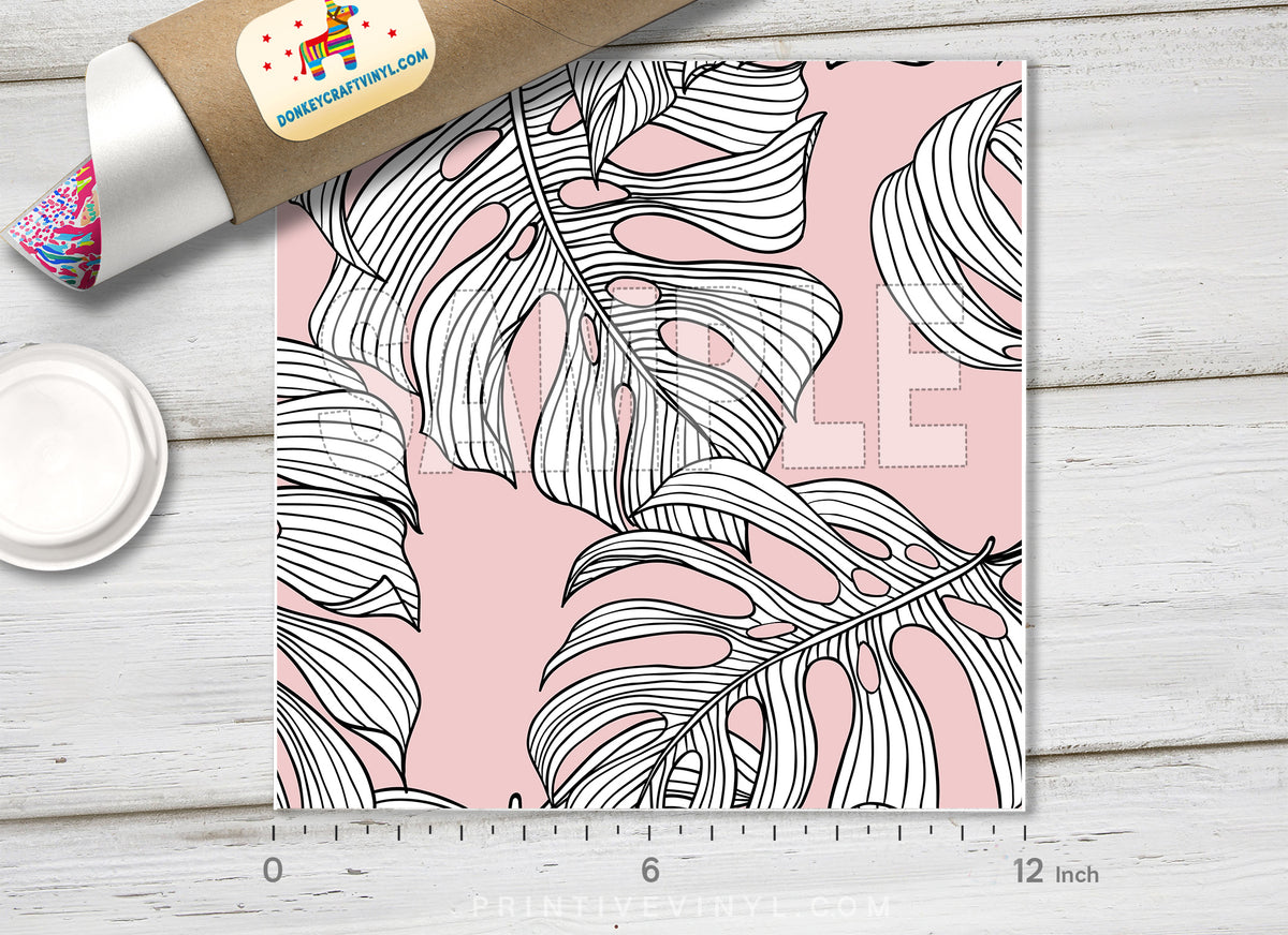 Pink Monstera Leaf Adhesive Vinyl 1355 - Donkey Craft Vinyl
