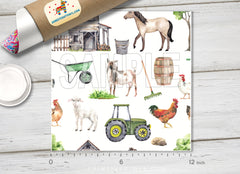 Farm Animals and Tractor Pattern Adhesive Vinyl 1572