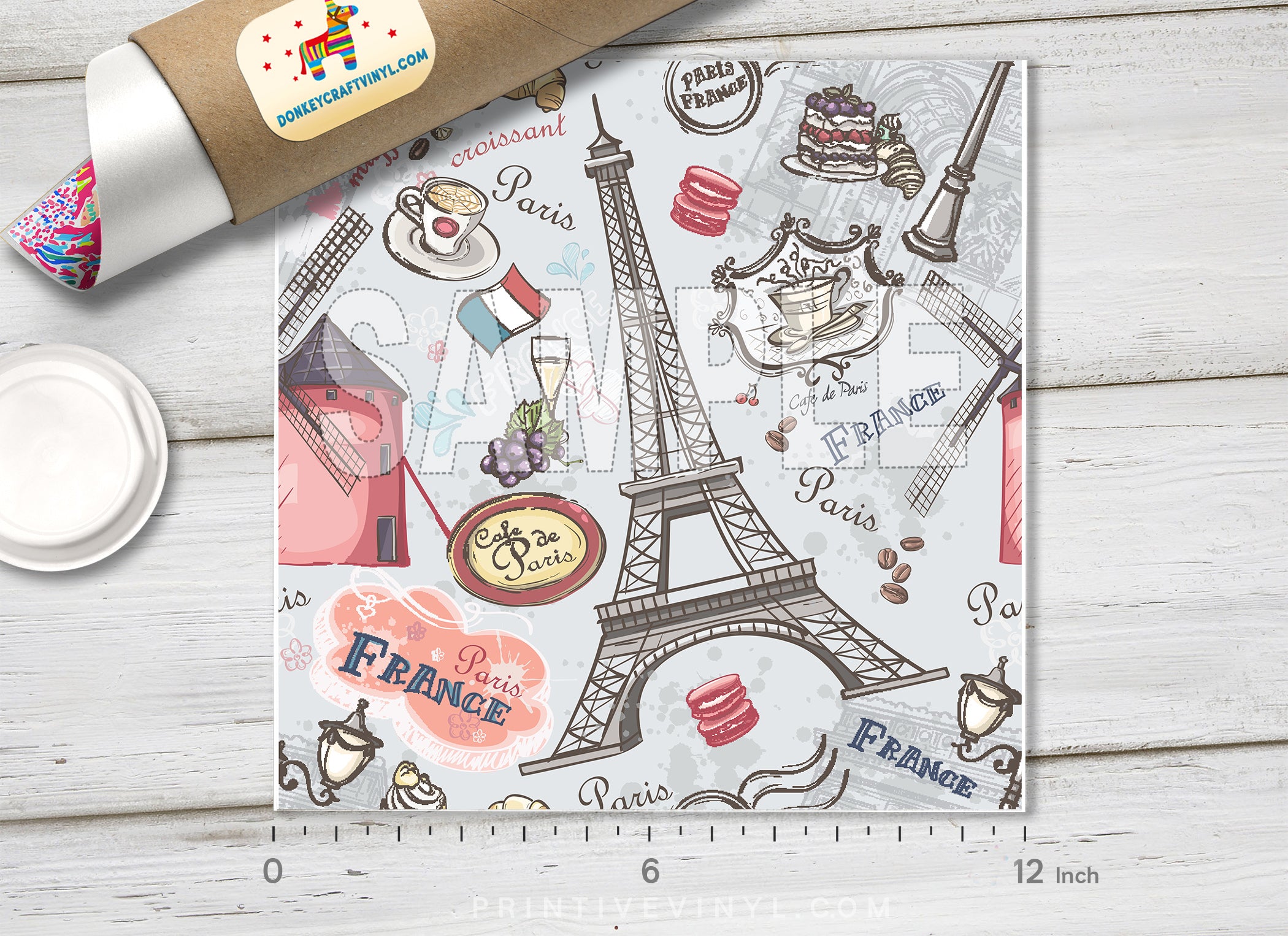Paris Eiffel Tower & French Cafe Adhesive Vinyl 1402 - Donkey Craft Vinyl