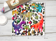 Rainbow Dinosaurs on Leopard Print Adhesive Vinyl 1365 - Donkey Craft Vinyl