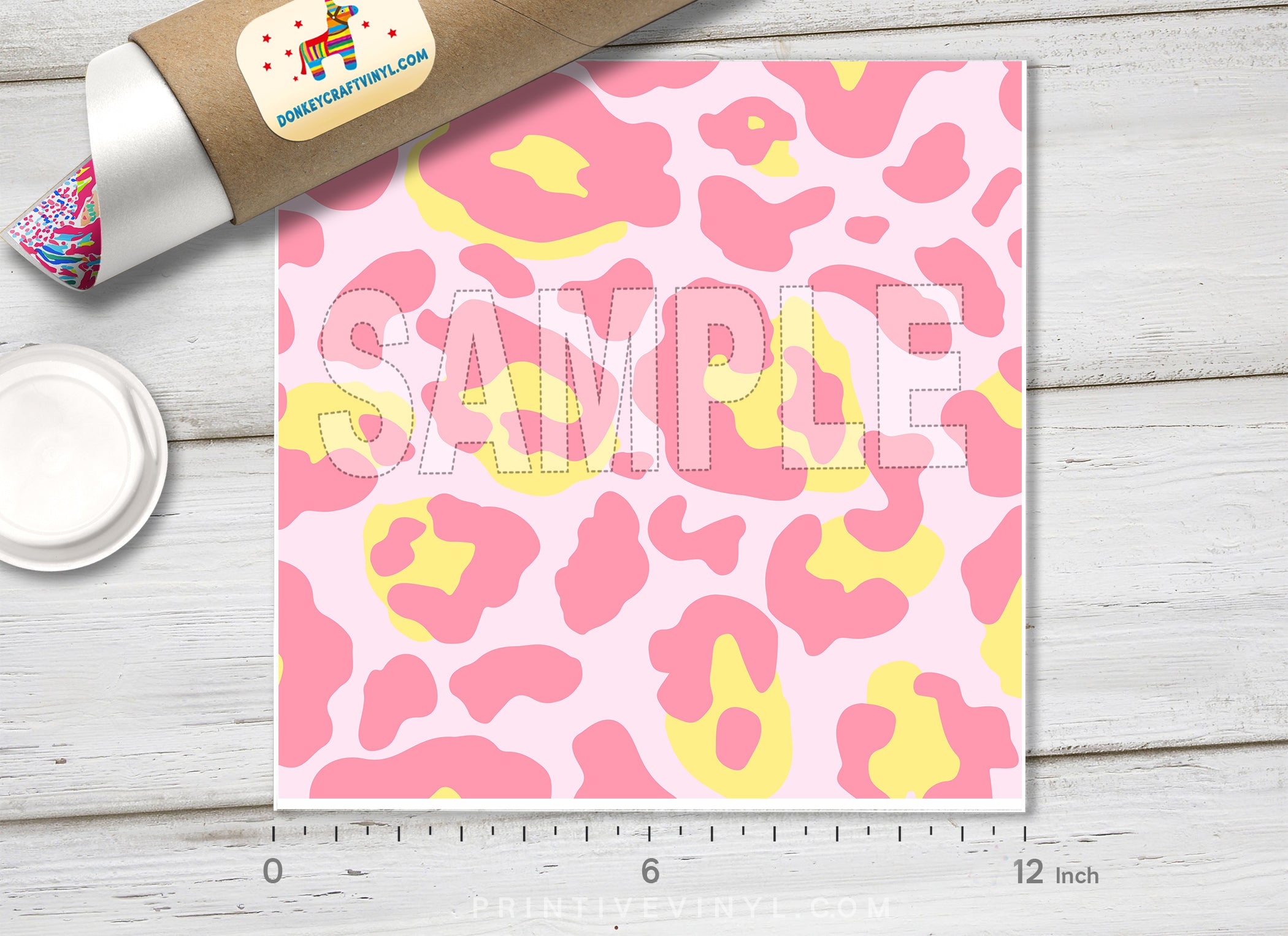 Pastel Pink and Yellow Leopard Print Adhesive Vinyl 1326 - Donkey Craft Vinyl