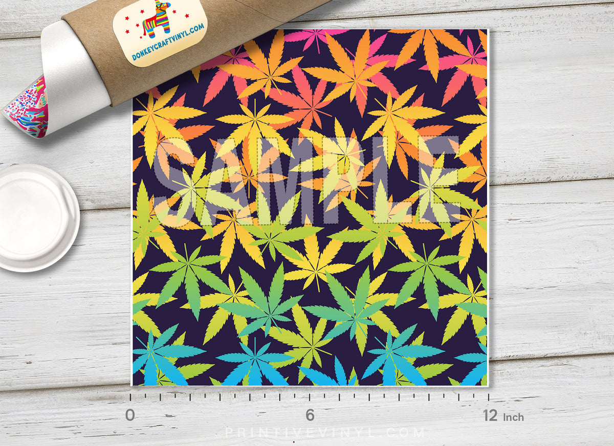 Rainbow Cannabis Leaf Adhesive Vinyl 1313 - Donkey Craft Vinyl