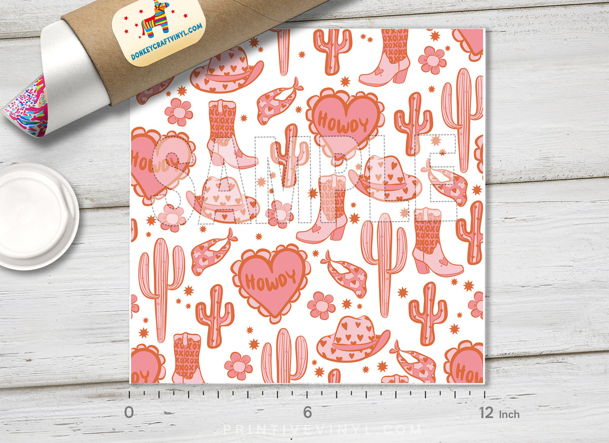 Pink Cowgirl Howdy Pattern HTV 1585