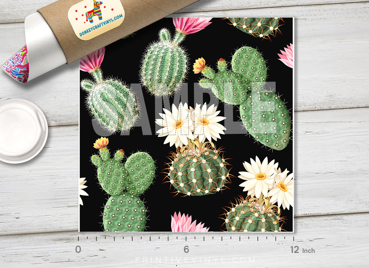 Blooming Cactus Floral Adhesive Vinyl 1400 - Donkey Craft Vinyl