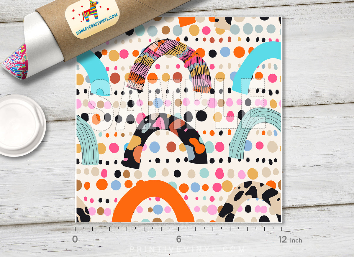 Boho Rainbow Polka Dot Adhesive Vinyl 1473 - Donkey Craft Vinyl