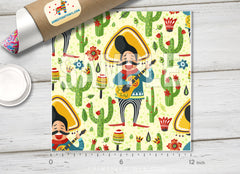 Mexican man hat with guitar and cactus Adhesive Vinyl 1142